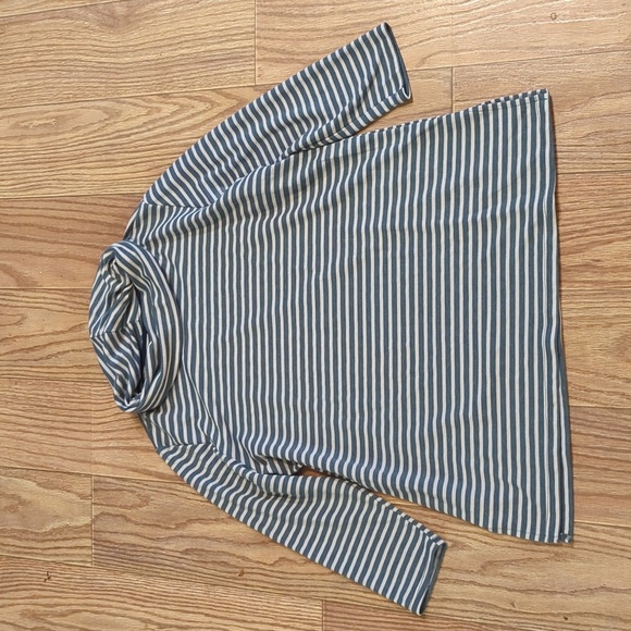 W5 Anthropologie striped cowl neck blouse 3/4 sleeve tan gray women's size Large - Picture 1 of 4